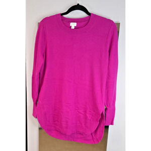 J.Crew Pink Long Sleeve Crewneck Sweater Small Merino Wool Blend Tunic Top